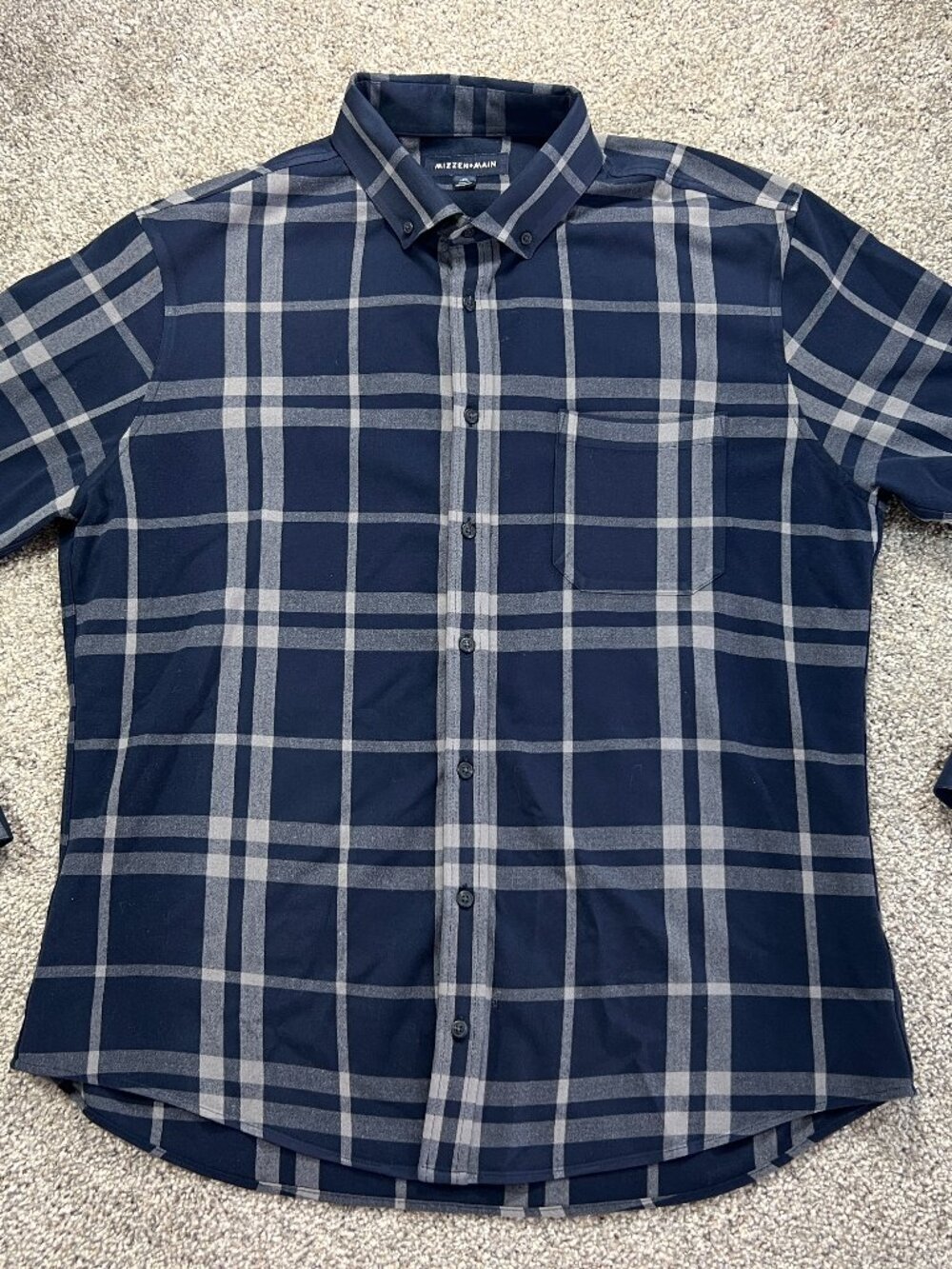 Mizzen+Main Men's XL Trim Plaid‎ Blue Long Sleeve Button Down